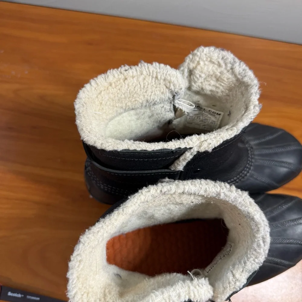 SOREL‎ Winter Fancy Ankle Rain Snow Buckle Duck Boots Black Leather Slip On 8.5